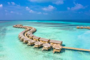 an aerial view of a resort in the ocean at You & Me Maldives in Raa Atoll
