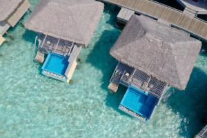 dos bungalows sobre el agua en el océano en You & Me Maldives, en Raa Atoll