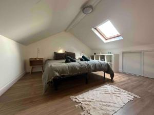 a bedroom with a bed and a skylight at Maison Jardin Proche Paris in Villejuif