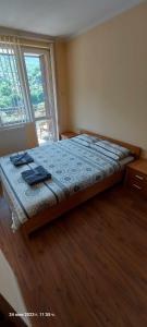 1 dormitorio con 1 cama en una habitación con ventana en КЪЩА ЗА ГОСТИ ВОДЕНИЦАТА en Devin