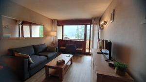 a living room with a couch and a tv at STUDIO CENTRE ET PIED DES PISTES in Valberg
