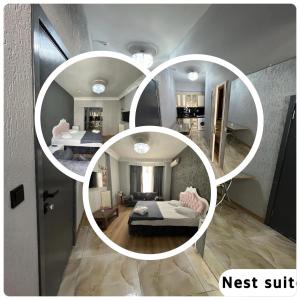 un collage de fotos de un dormitorio y una sala de estar en Nest HOTEL Sisli, en Estambul