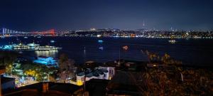 a view of a river at night with a bridge at Bosphorus Menekshe Rezidances in Istanbul