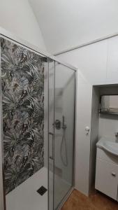W łazience znajduje się prysznic i umywalka. w obiekcie Bed and breakfast Puer Apuliae w mieście Altamura