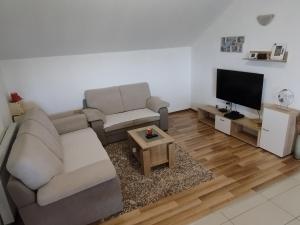 a living room with a couch and a tv at Misljen apartmants in Zadar