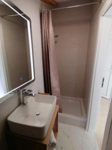 a bathroom with a sink and a shower and a tub at Sky apartment, Island Rab in Rab