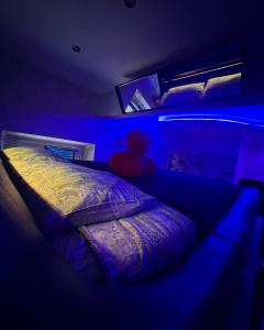een slaapkamer met een bed in een blauw licht bij Lovers in Fiuggi in Fiuggi