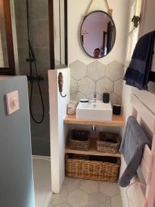 een badkamer met een wastafel en een spiegel bij Maison provençale in Six-Fours-les-Plages