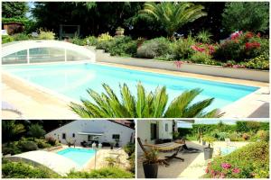 a collage of photos with a swimming pool and plants at maison SANSOUN in Léren