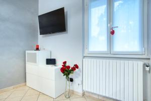 TV a/nebo společenská místnost v ubytování CaseOspitali - Casa Valza, bilocale in contesto di corte per 4