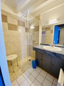 ビスカロッスにある10 RÉSIDENCE BLEU SAPHYR -022のバスルーム(シンク、シャワー付)