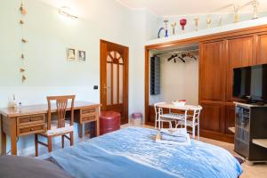 a bedroom with a bed and a desk and a television at Le Calle in Iglesias