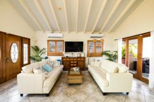 a living room with two white couches and a tv at Bubali Villa in Palm-Eagle Beach