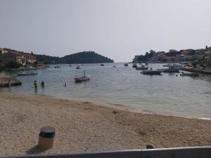 a beach with boats and people in the water at Apartment Nela in Brna