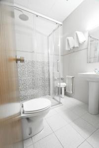 a bathroom with a shower and a toilet and a sink at Turó de L´Home in Santa María de Palautordera