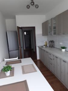 a kitchen with a white counter and a refrigerator at La SULINA in Sulina +26 photos