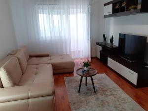 a living room with a couch and a tv at La SULINA in Sulina