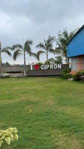 a red frisbee flying over a field with palm trees at Hotel Cipron Inn in Udala +13 photos