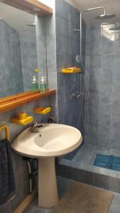 uma casa de banho com um lavatório e um chuveiro em Amnis em Aquileia