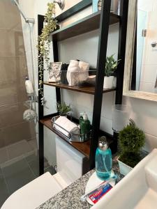 a bathroom with a sink and a mirror at Modern luxurious apartment in Santiago de los Caballeros