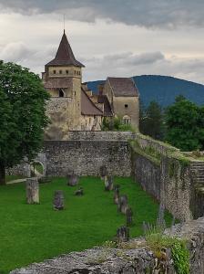 een oud kasteel met een stenen muur en een gebouw bij Appartement UNA La Bella 3* in Bihać