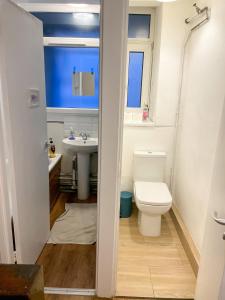 a bathroom with a toilet and a sink at Flat 4, Kingsbury house in London