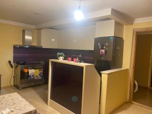 a kitchen with a black refrigerator and a counter at GUEST HOUSE ,, MEMORY'' in Mestia
