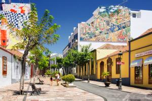 een straat in een stad met een muurschildering bij Apartamento Arenita in Puerto