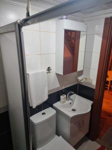 a bathroom with a toilet and a sink and a mirror at Ayder Rainbow Gokkusagi in Ayder Yaylasi