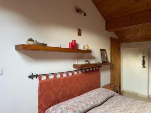 sypialnia z łóżkiem i półką na ścianie w obiekcie IL NON TI SCORDAR DI ME w mieście Valbravenna