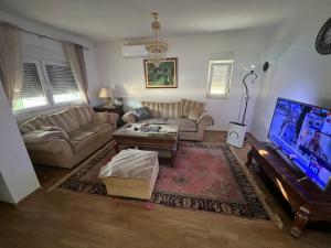 a living room with two couches and a tv at Villa Zak in Blagaj