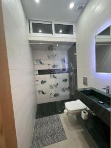 a bathroom with a toilet and a sink at Appartement Gold moderne avec hammam centre ville in Agadir