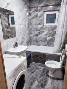 フォチャにあるApartman 4Mのバスルーム(洗面台、トイレ、鏡付)