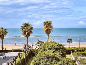 a view of a beach with palm trees and the ocean at Tra Cielo e Mare in Follonica