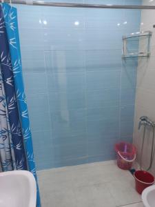 een badkamer met een douche en een wastafel bij Rawan Appart in Tanger