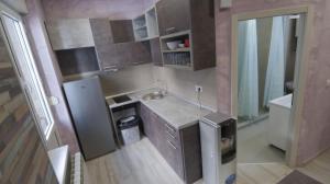 uma pequena cozinha com um lavatório e um frigorífico em Stella Di Notte VIP em Belgrado