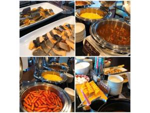 a collage of four pictures of food on a buffet at Breezbay Lake Resort Kawaguchiko in Fujikawaguchiko