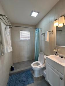 y baño con aseo y lavamanos. en Cozy apartment in Venetian RD within 10min from Airports en Turtle Cove