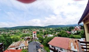a view of a town with trees and buildings at apartament BEST VIEW in Buşteni