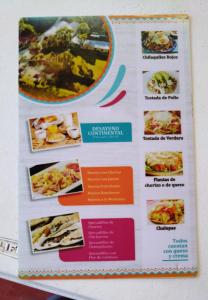 a menu for a restaurant with pictures of food at Cabañas Junkolal Tziscao in Santiago