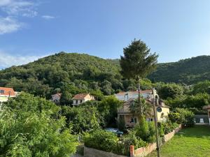 un piccolo villaggio con una montagna sullo sfondo di New Comfortable Apartment in Bijela - Appart numéro 2 a Bijela