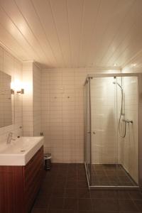a bathroom with a shower and a sink at Havsdalsgrenda Geilo Apartments in Geilo