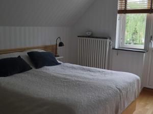 Schlafzimmer mit einem Bett und einem Fenster in der Unterkunft Holiday home FALKENBERG XXIX in Falkenberg