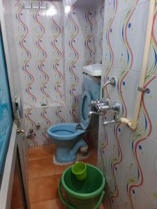 Musa's Homestay في جودبور: حمام مع مرحاض بجدار ملون