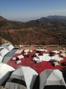 a large group of tents in the mountains at Agadir aourir maroc in Aourir