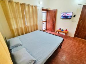 KarnaprayāgにあるAlaknanda Homestayのベッドルーム(大型ベッド1台、テレビ付)