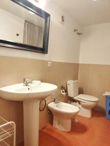 サンルーカル・デ・バラメダにあるPRECIOSO LOFT en PALACIO DE GODOYのバスルーム(洗面台、トイレ、鏡付)