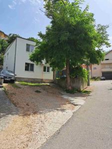 a house with a tree in front of a driveway at Bagrem apartment in Mostar