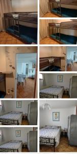 a group of four pictures of a bed in a room at la picarde in La Seyne-sur-Mer