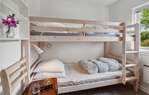 Ce dortoir comprend 2 lits superposés et une fenêtre. dans l'établissement Cozy Home In Bogense With Wifi, à Bogense